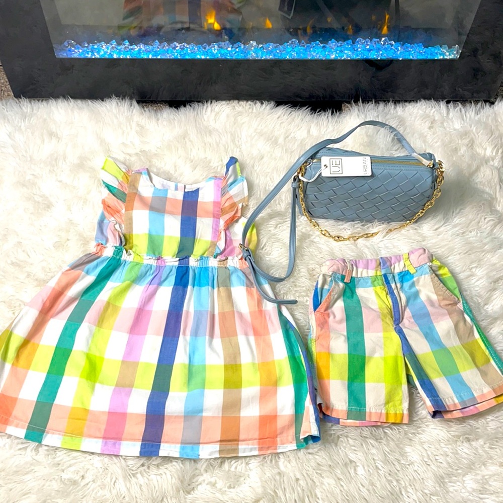 Matching set of 2!! 5T girl dress/4T boy short “crossbody bag not included”